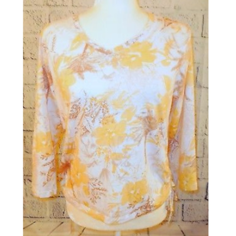 Jamaica Bay Women's Large White Yellow Floral Top